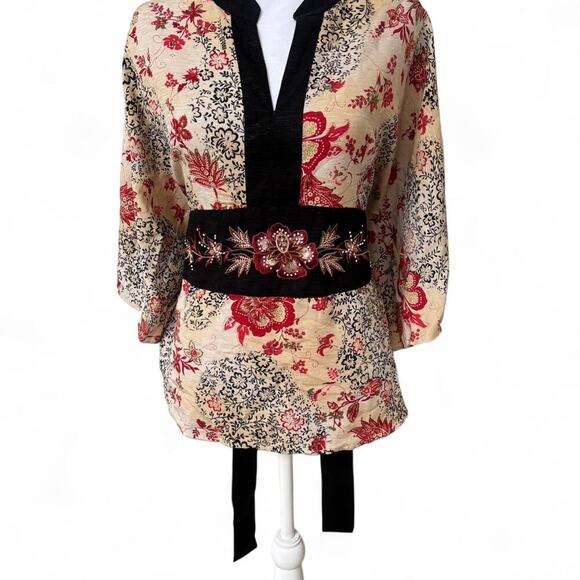 vintage 90's silk beaded baby doll kimono blouse large/x‎ large - Picture 4 of 7